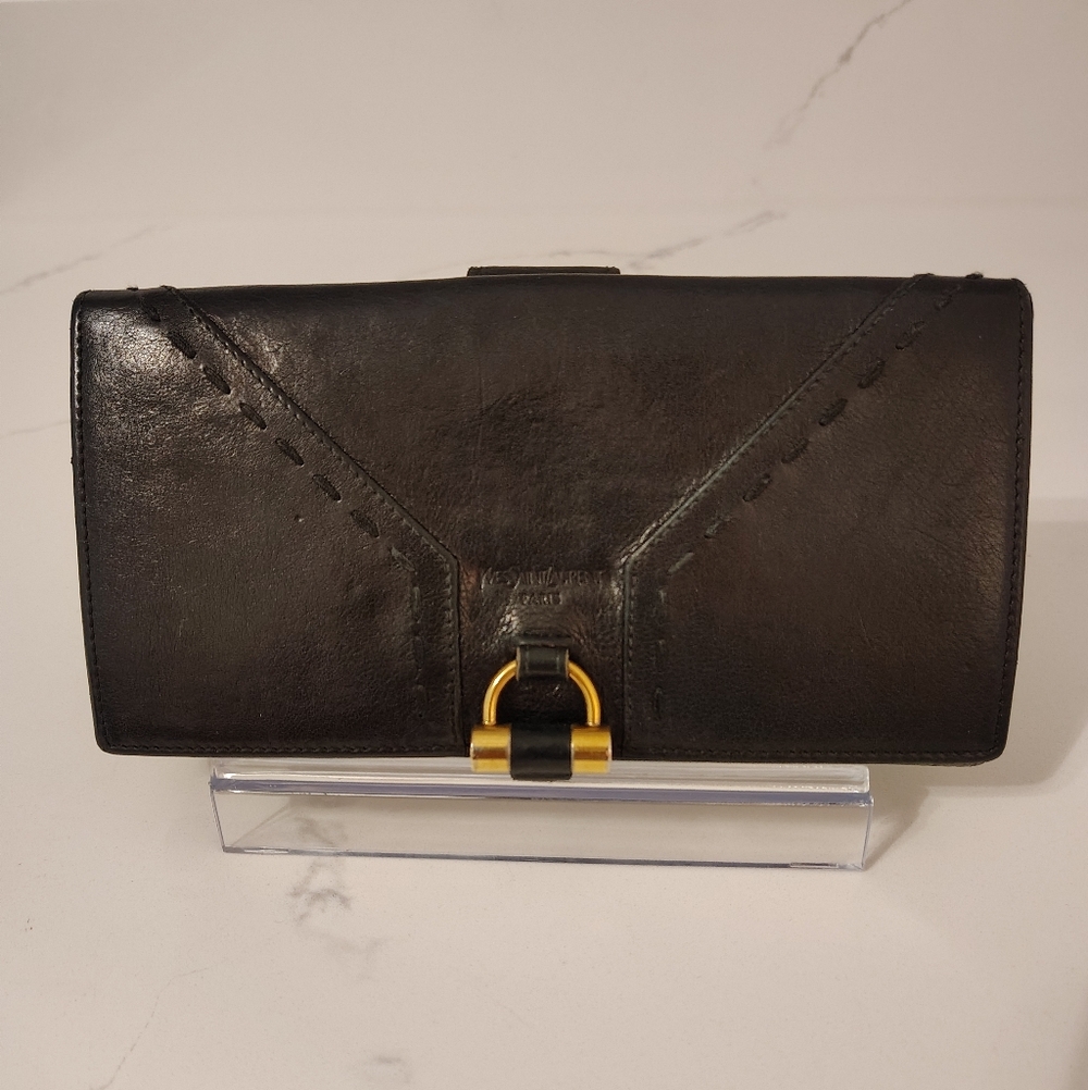 YSL Long Wallet - Black Leather EUC